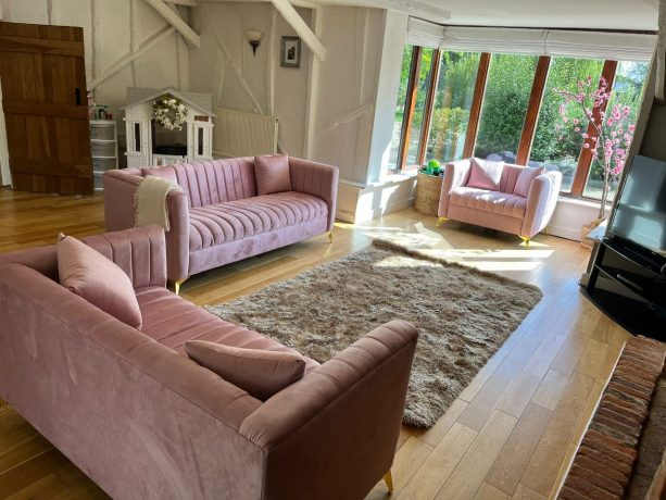 Panel Style Sofa Set With Arm Chair - Image 2