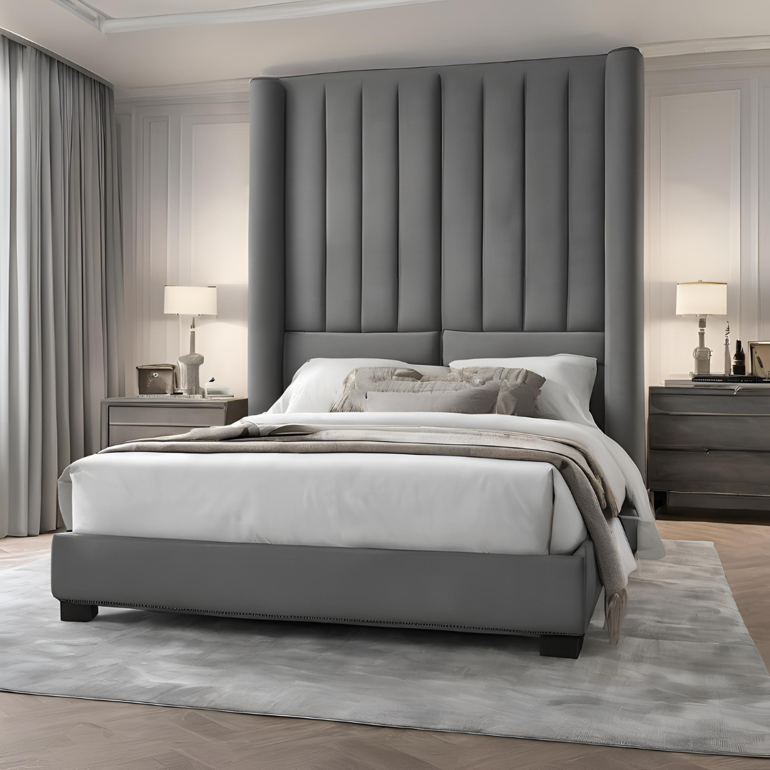 Veluxe Bed Frame With Tall Channel Tufted Headboard