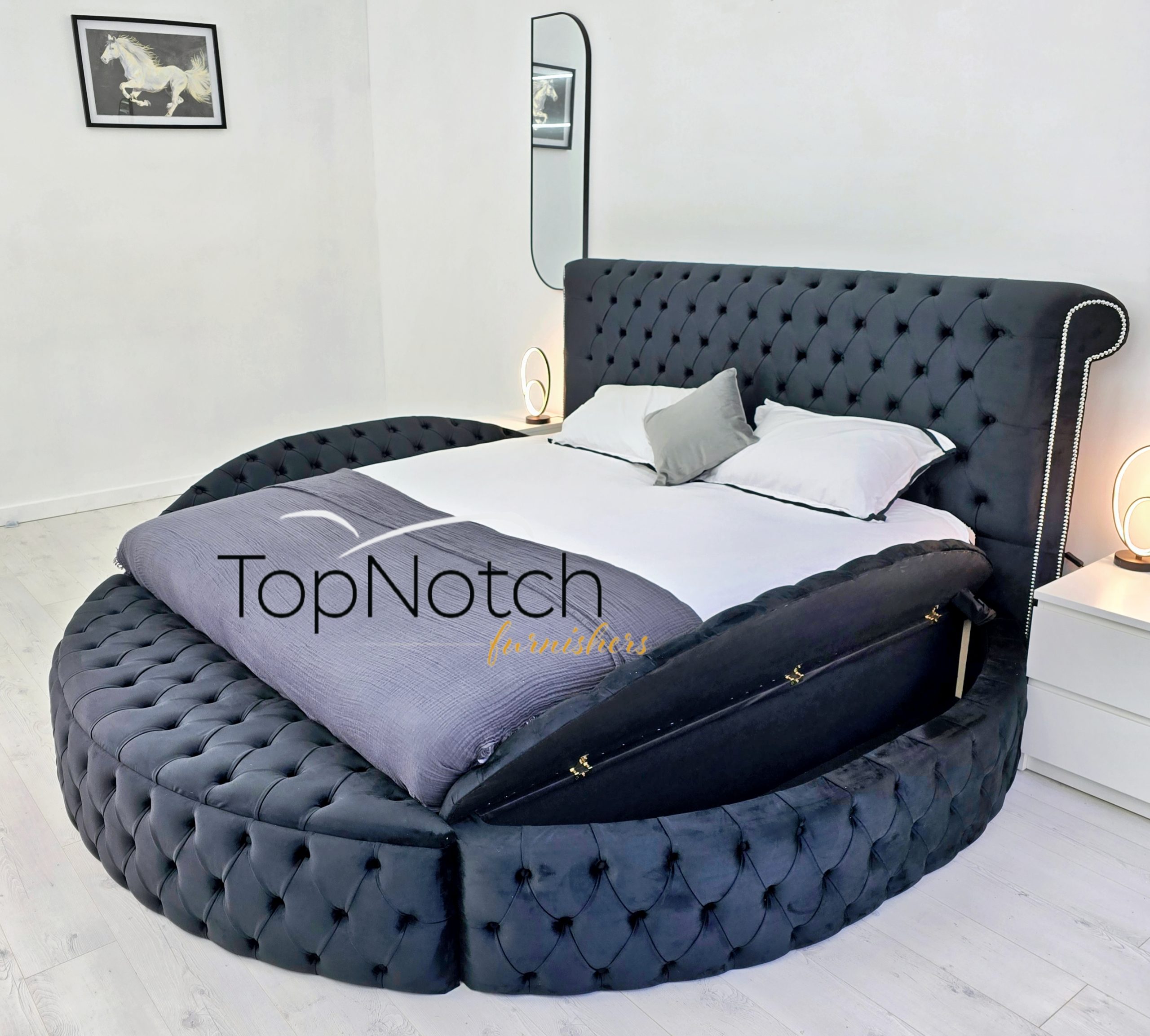 Elvian Round Bed With Side Storage
